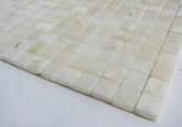 1x1 White Onyx Polished Marble Mosaic Tiles Meshed on 12x12 Sheet for Backsplash, Shower Walls, Bathroom Floors